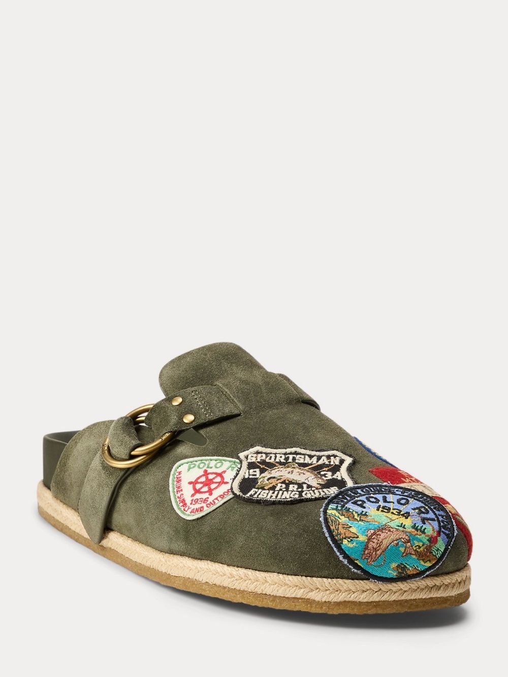 Polo by Ralph Lauren Olive Suede Embroidered Slip-On Mule